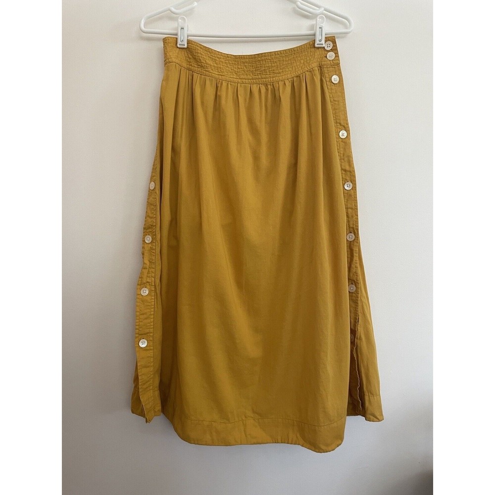 Madewell Side Button Midi Mustard Yellow Cotton Skirt Womens Size 10 Cottagecore